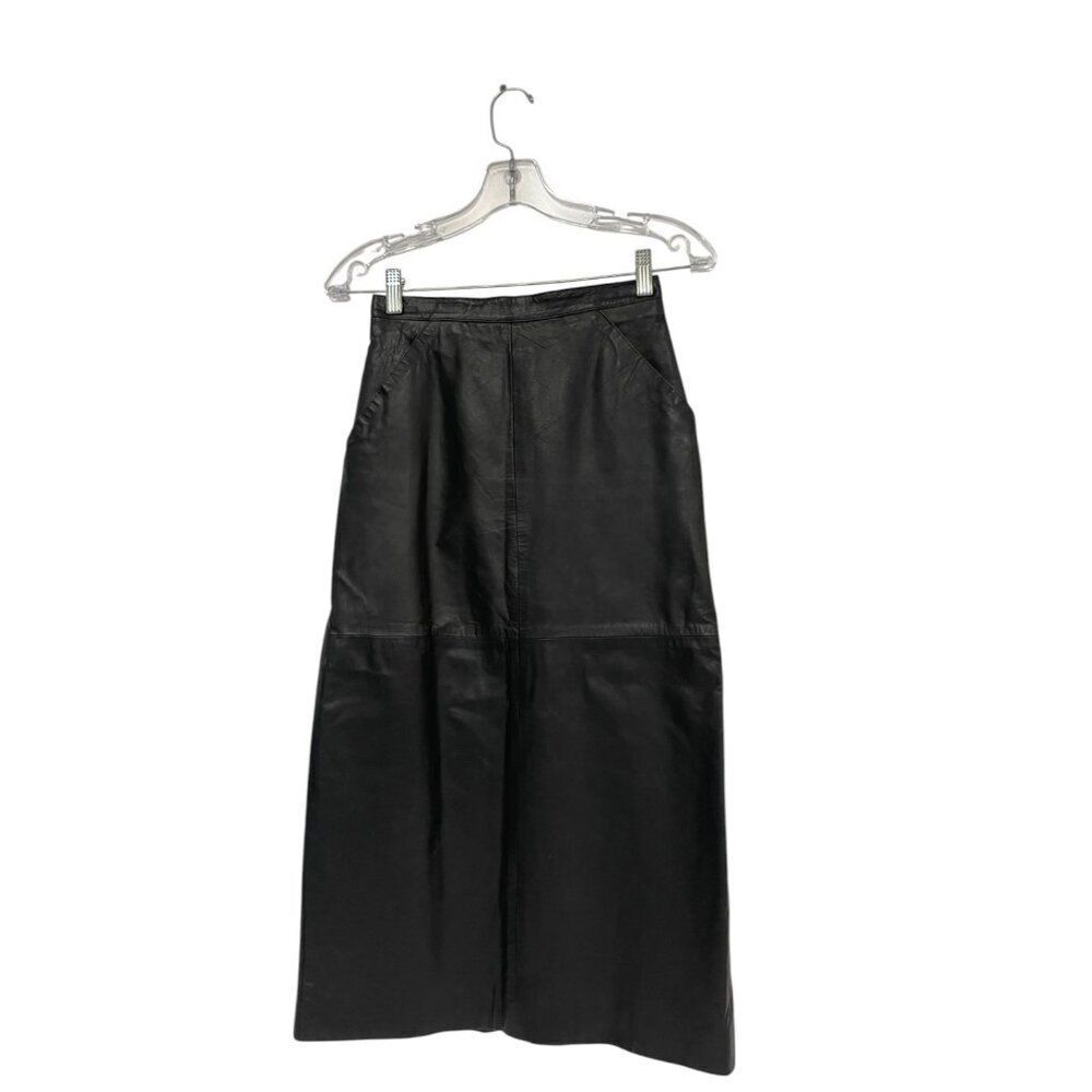 Begedor Beged-Or Womens Midi Skirt Suede Leather Sz 6 Black Back slit Vintage